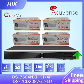 Комплекты Видеонаблюдения Hik 4K 4CH Acusense NVR DS-7604NXI-K1/4P 8-мегапиксельная IP-камера Colorvu DS-2CD2087G2-LU Система Видеонаблюдения для домашней Безопасности