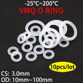 10шт Белая уплотнительная прокладка CS 3 мм OD 10 ~ 100 мм Силиконовые уплотнительные кольца для пищевых продуктов силиконовое кольцо высокотемпературная прокладка