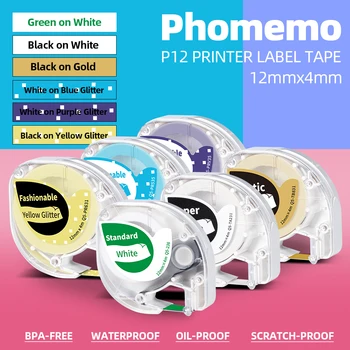 3шт 12 мм x 4 м Водонепроницаемая Этикеточная лента Совместима с Этикетировочной Машиной Dymo Letratag LT 100h Labeller & Phomemo P12 Pro Label Maker