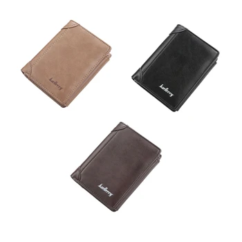 Мужской винтажный короткий кошелек из искусственной кожи, держатель для кредитных карт, трехслойный деловой кошелек E74B