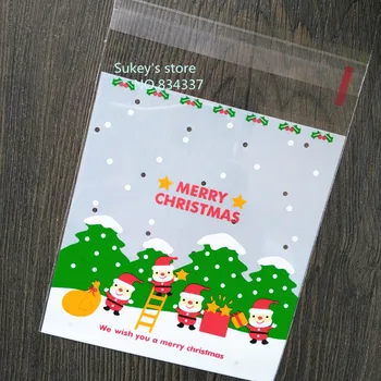 100 шт./лот Пластиковые упаковочные пакеты, пакет для печенья Санта-Клауса, пакеты для рождественских подарков 10x10