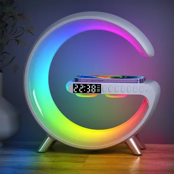 G-образный умный светодиодный кольцевой светильник С беспроводным зарядным устройством, динамик Bluetooth, будильник, Атмосферный Шум, Фотоосвещение RGB С возможностью изменения
