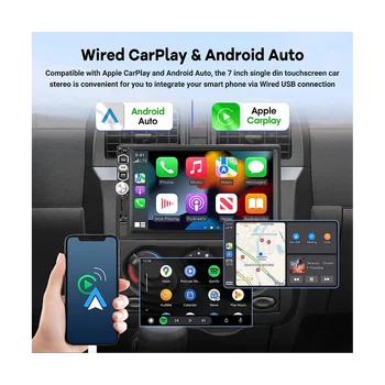 Автомобильная стереосистема Carplay Android Auto с одним Din, 7-дюймовое радио с сенсорным экраном, Зеркальная связь/ Bluetooth/ FM-радио/ Резервная камера + микрофон