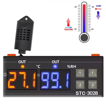 Терморегулятор Инкубатора 220 В/24 В/12 В С ЖК-дисплеем, Цифровой Термостат STC-3028, Регулятор Температуры и влажности