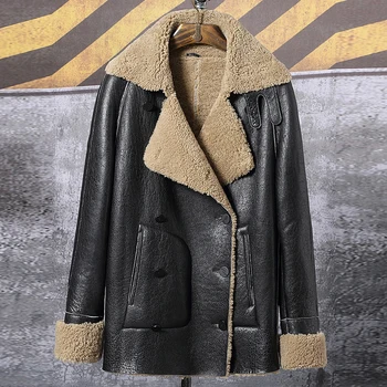 2019 Новая мужская куртка из овчины, короткое меховое пальто, Кожаная куртка, Модные Свободные толстые зимние мужские пальто