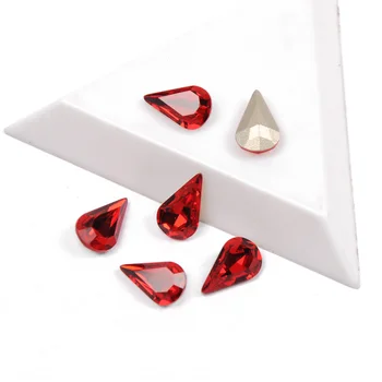 K9 Блестящие Стеклянные Стразы красного цвета в форме груши, красивый заостренный камень, 3D бусины для изготовления ювелирных изделий, Драгоценные камни для дизайна ногтей
