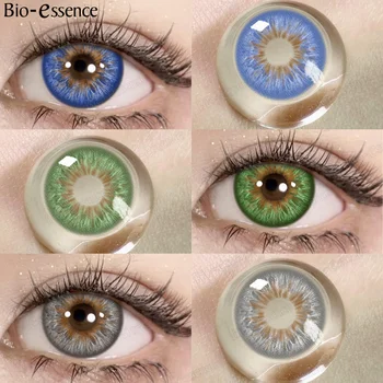 Био-эссенция, 1 пара линз для близорукости, цветные контактные линзы для глаз, Линзы с диоптриями, Синие линзы для глаз, Зеленые линзы