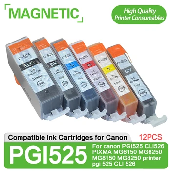 12 Шт. Магнитные совместимые картриджи с чернилами для canon PGI525 CLI526 PIXMA MG6150 MG6250 MG8150 MG8250 принтер pgi 525 CLI 526