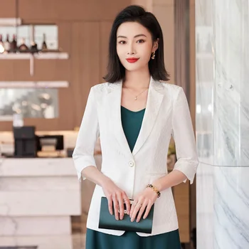 Качественная Весенне-летняя Женская Корейская Модная Элегантная Свободная куртка со средним рукавом, Офисный Блейзер для отдыха, Тонкий кардиган, пальто, топ 4XL