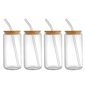 Стаканы для питья с бамбуковыми крышками и стеклянной соломинкой 1/4 шт. Комплект для гостиничных столовых Прямая поставка