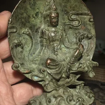 Антикварная винтажная статуя Будды Гуаньинь из чистой меди и бронзы с подсветкой, старые предметы старой коллекции