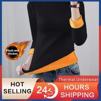 S-4XL, Осенне-зимнее Термобелье Для Женщин, Внутренняя Плюс Бархатная Толстая Теплая футболка С длинными рукавами, Нижняя рубашка с высоким воротом