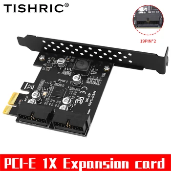 TISHRIC PCI-E 1X Карта расширения USB3.0 GEN1 с двумя портами 19PIN PCI-E Express 2USB3.0 GEN1 Контроллер PCIE 1X Адаптер с 16 слотами