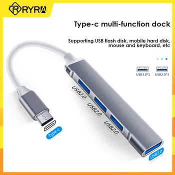 RYRA 4 Порта USB C Концентратор 3,0 Type C 3,0 Мультиразветвитель Адаптер Высокоскоростной OTG Адаптер Портативный Для ПК Компьютера Xiaomi Macbook