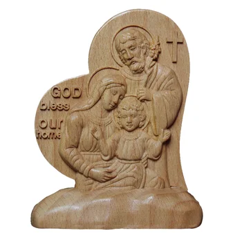 Святое Семейство Божье Три Фигурки из дерева Икона Девы Марии Иисуса Украшение дома Церковная утварь Католический христианский Декор