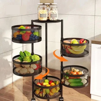 Кухонная тележка с колесиками, Вращающиеся Корзины для хранения на 4/5 уровней, Бытовая кухонная Тележка, Полка-Органайзер для фруктов, овощей, закусок