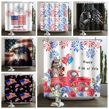 Занавеска для душа с флагом США 4 июля, День Независимости, Американский Патриот, Фейерверк, Занавески для ванной комнаты с крючками из полиэстеровой ткани