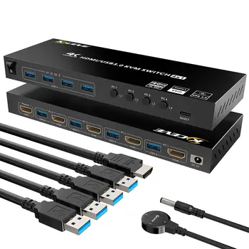 USB 3.0 KVM-коммутатор с поддержкой HDMI 4 порта, USB-концентратор HDR EDID HDMI USB-коммутатор 4 в 1 Выходе и 4 порта USB 3.0 для печати клавиатуры и мыши