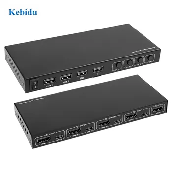 2/4 Порта Type C KVM Switcher Splitter Box Видеодисплей 4K USB KVM Box HDMI-совместимый для совместного использования принтера Клавиатуры Мыши