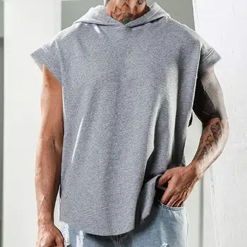 Летняя рубашка однотонного цвета без рукавов, Свободный удобный мужской топ для спортзала