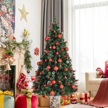 Предварительно освещенная яркая светодиодная Рождественская елка на петлях, Богатые Снежные Сосновые Шишки, Красные ягоды, украшения 