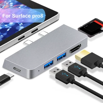 Для Microsoft Surface Pro 8 7 6 5 Концентратор док-станции, совместимый с 4K HDMI USB 3.0 Адаптер для чтения карт памяти TF, зарядное устройство Type-C PD