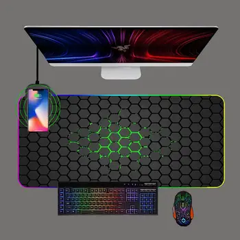 Шестиугольник RGB Игровой Большой Коврик Для Мыши Телефон Беспроводная Зарядка Люминесцентная Клавиатура С подсветкой Коврик Для Ноутбука Офисный Коврик для Мыши CS/LOL
