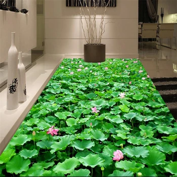 beibehang пруд цветы растение наклейка на пол 3D обои настенная роспись для ванной комнаты Романтические нескользящие водонепроницаемые самоклеящиеся ПВХ обои