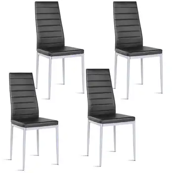 Набор Costway из 4 обеденных стульев из искусственной кожи Элегантный дизайн Домашней мебели Черный Современный