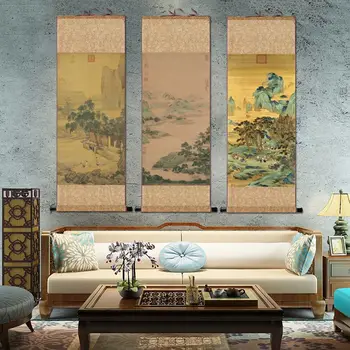 Настенные росписи с пейзажем в китайском стиле, Винтажный декор комнаты, Эстетические наклейки для гостиной, офиса, Настенное искусство, Висячие картины