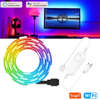 1-3 М Wi-Fi Контроллер USB 5 В Светодиодный светильник RGB SMD 5050 Музыка Гибкая полоса света Tuya Smart TV Задняя подсветка для Alexa Google Home
