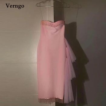 Простые детские розовые платья Verngo для выпускного вечера С фатиновыми бретельками, съемными кружевными кисточками, вечерние платья для вечеринок длиной до Чая