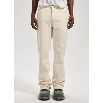 Молочно-белые повседневные брюки для хай-стрит, Свободные прямые модные универсальные джинсы, Мужские брюки, рваные джинсы
