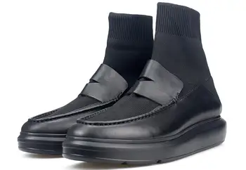 Новый Стиль, зимние модные ботильоны без шнуровки, ботинки Martin из натуральной кожи, высококачественные черные спортивные ботинки с круглым носком
