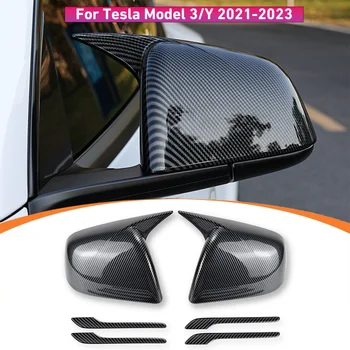 Совместим с Tesla Model Y, модель 3, крышка бокового зеркала 2020-2023, крышка зеркала в спортивном стиле Крышка Дверной ручки, Углеродное волокно 6ШТ