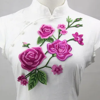 Бесплатная доставка, изысканная водорастворимая ткань с цветочной вышивкой, Большая нашивка с сиамской розой, наклейка на одежду 
