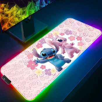 Аниме Коврик Для мыши Gamer Kawaii Stitch Игровой RGB Коврик Для Мыши HD Picture LED Пользовательские Офисные Аксессуары Xxl С Подсветкой Настольный Коврик