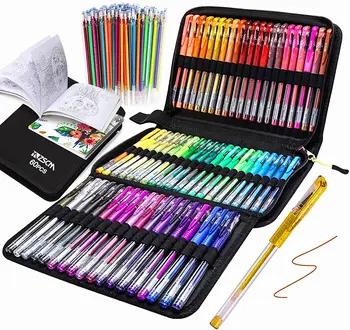 Гелевые ручки для Раскрасок для взрослых, Набор Блестящих Неоновых Гелевых Ручек Включает В себя 60 Цветов Гелевых фломастеров, 60 Заправок соответствующего цвета