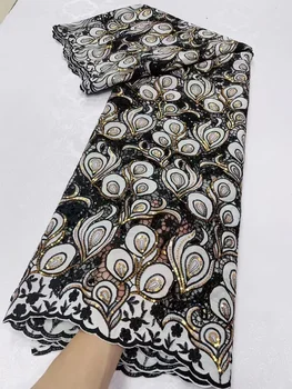 Новая французская шифоновая кружевная ткань 5 ярдов 2023, Высококачественная нигерийская вышивка камнями для вечеринок, африканские кружевные материалы для свадьбы