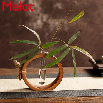 Креативная бамбуковая маленькая ваза, Китайский ретро мини-цветок, украшение рабочего стола, Цветочная композиция, сухоцветная гидропонная напольная ваза