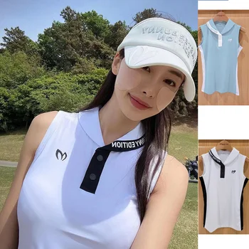 Корейская версия Женской футболки для гольфа без рукавов из спандекса, быстросохнущий трикотаж, одежда для гольфа, водолазка, тонкий топ