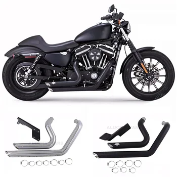 Черный Хромированный Мотоцикл V-H Двойная Выхлопная Система Глушитель Выхлопной Трубы Для Harley Sportster XL1200 XL883 Iron XL 1200 883 X48 V72
