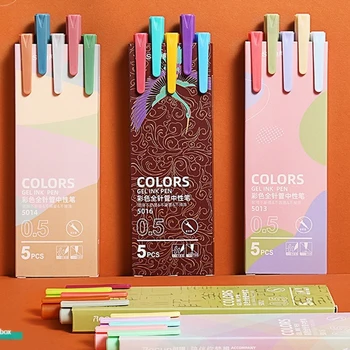 5 Цветов/комплект Morandi Color Gel Pen Set 0,5 мм Заправка Гладкими Чернилами Для Письма Прочная Ручка Для Подписи Старинные Ручки Macarons Милые Канцелярские Принадлежности