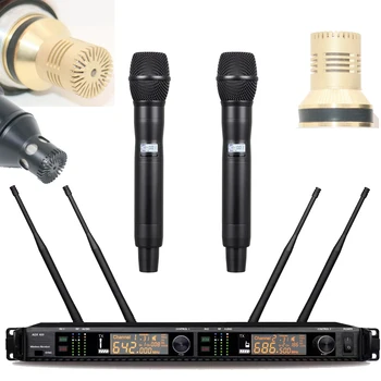 Ручной Золотой конденсатор KSM9 AD4D Двухканальная беспроводная микрофонная система для выступлений на сцене с регулируемой частотой 500 м УВЧ