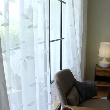 Белые тюлевые шторы с вышивкой в виде листьев для гостиной, прозрачная вуалевая занавеска для спальни, Кухонные шторы, жалюзи на заказ