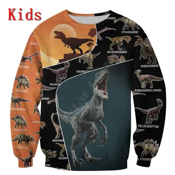 Толстовки с изображением динозавра, футболка с 3D принтом, детская толстовка с длинным рукавом для мальчиков и девочек, пуловер с забавными животными, 14