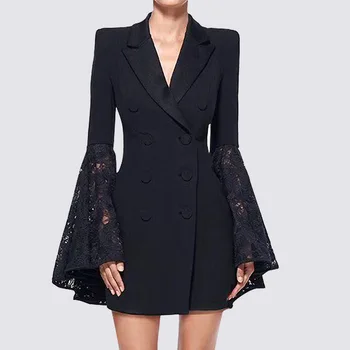 Осенний Новый стиль, женская куртка, 1 шт., черный модный костюм, пальто, женский дизайнерский костюм, женская деловая куртка