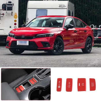 Для 2022 Honda Civic11th Красная автомобильная центральная консоль из нержавеющей стали, панель переключения передач, кнопка, наклейка на крышку, аксессуары для интерьера автомобиля
