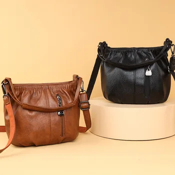Повседневные кожаные сумки через плечо для женщин, роскошные сумки, Дизайнерская сумка через плечо, женская сумка-мессенджер, Винтажная сумка-тоут