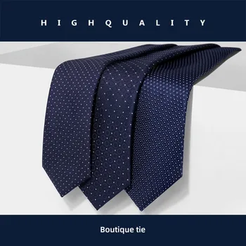 Роскошный деловой галстук для мужчин, темно-синие галстуки в горошек, Брендовое Дизайнерское Высококачественное платье, рубашка, Галстук, мужской подарок